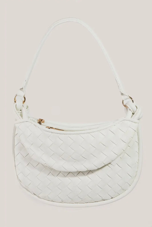 Faux Leather Basket Weave Half Moon Bag