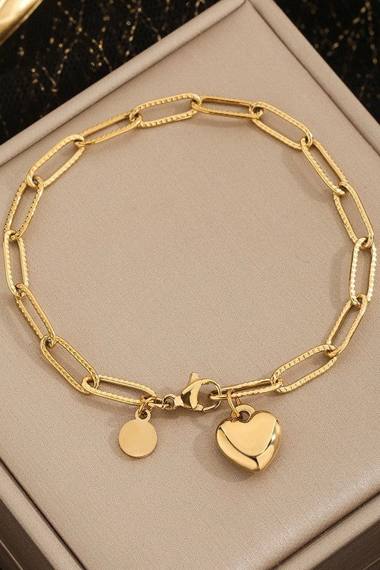 Heart Paperclip Chain Bracelet 18k Gold Dipped